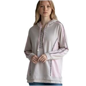 Chicos By Zenergy Womens Pink 1/2 Zip Long Sleeve Hooded Sweatshirt Size 2 US LG